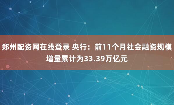 郑州配资网在线登录 央行：前11个月社会融资规模增量累计为33.39万亿元